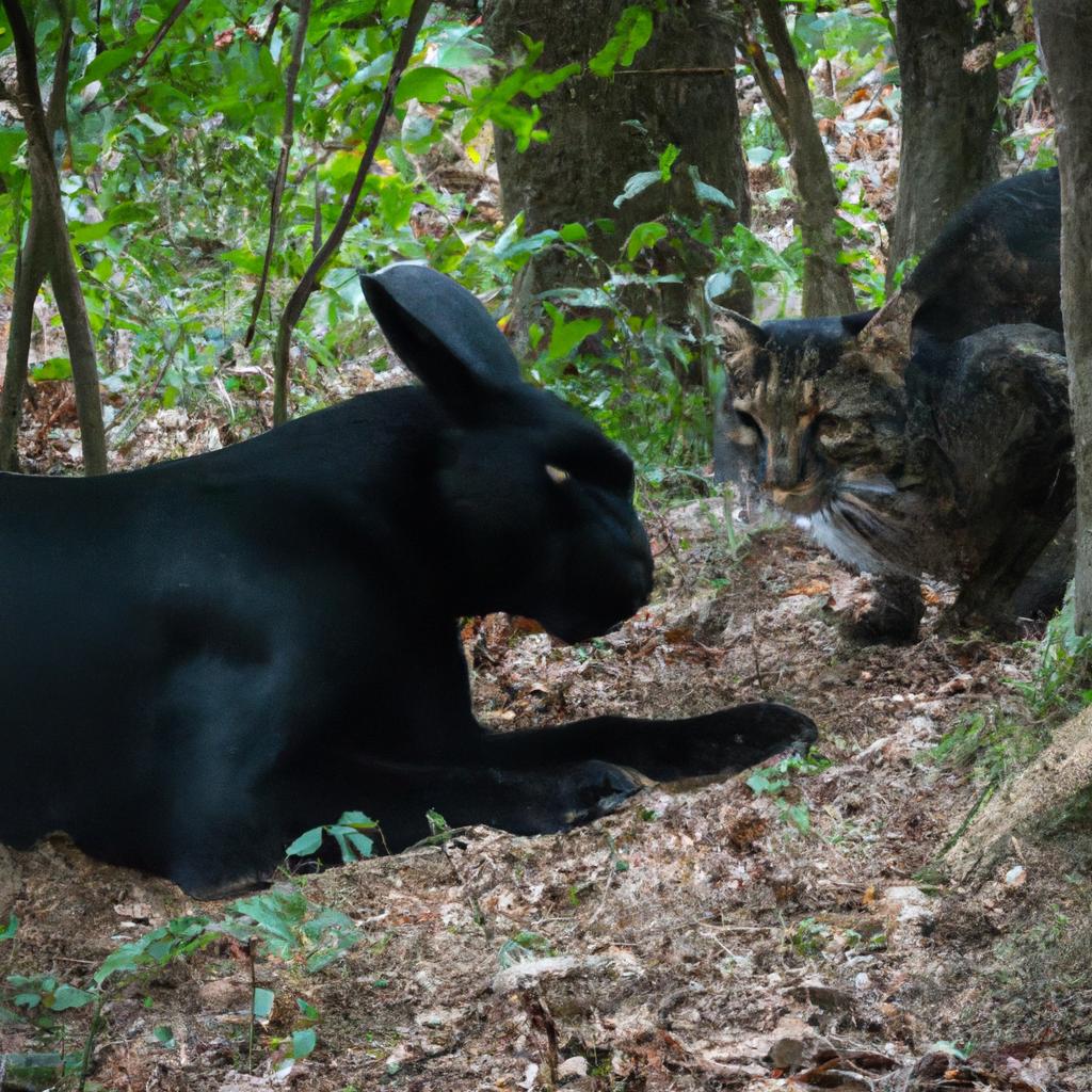 The rabbit and the panther have a mutualistic relationship that benefits both species and helps maintain ecological balance in the forest.