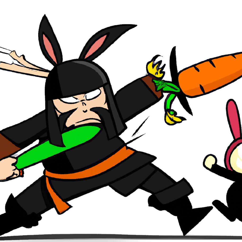 The ninja shows no mercy in this epic battle against the giant rabbit.