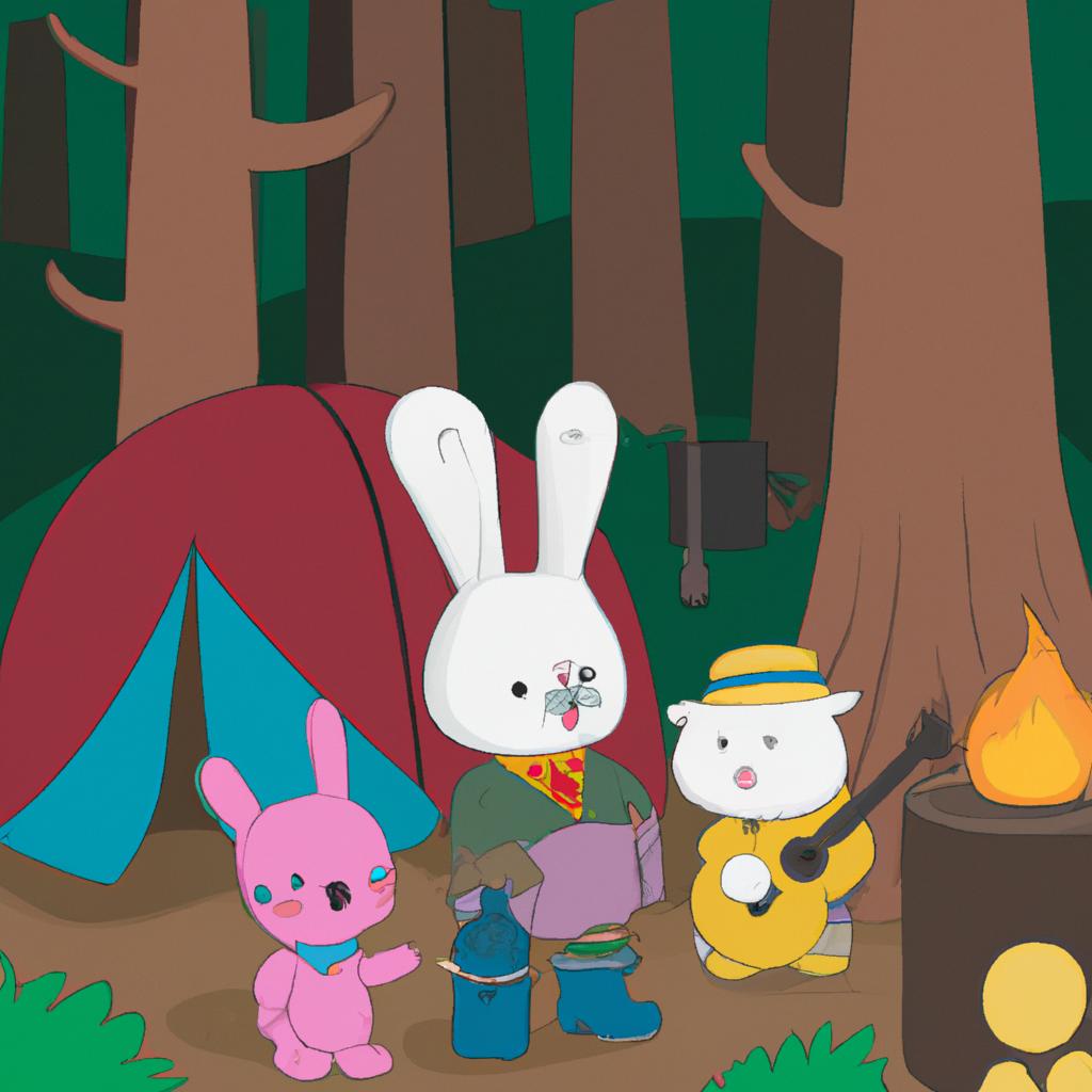 Harvey Rabbit and Friends embarking on a camping adventure in the serene woods