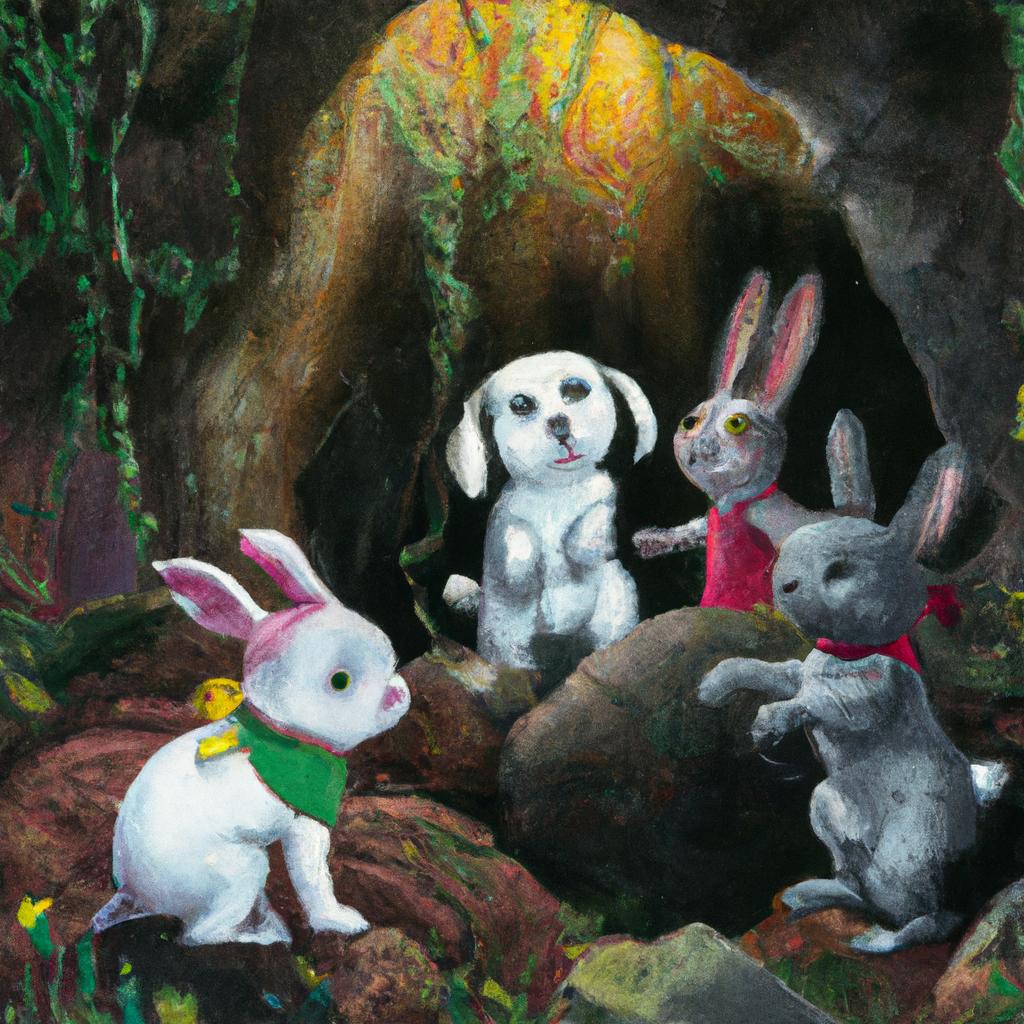 Harvey Rabbit and Friends courageously exploring a dark and mysterious cave