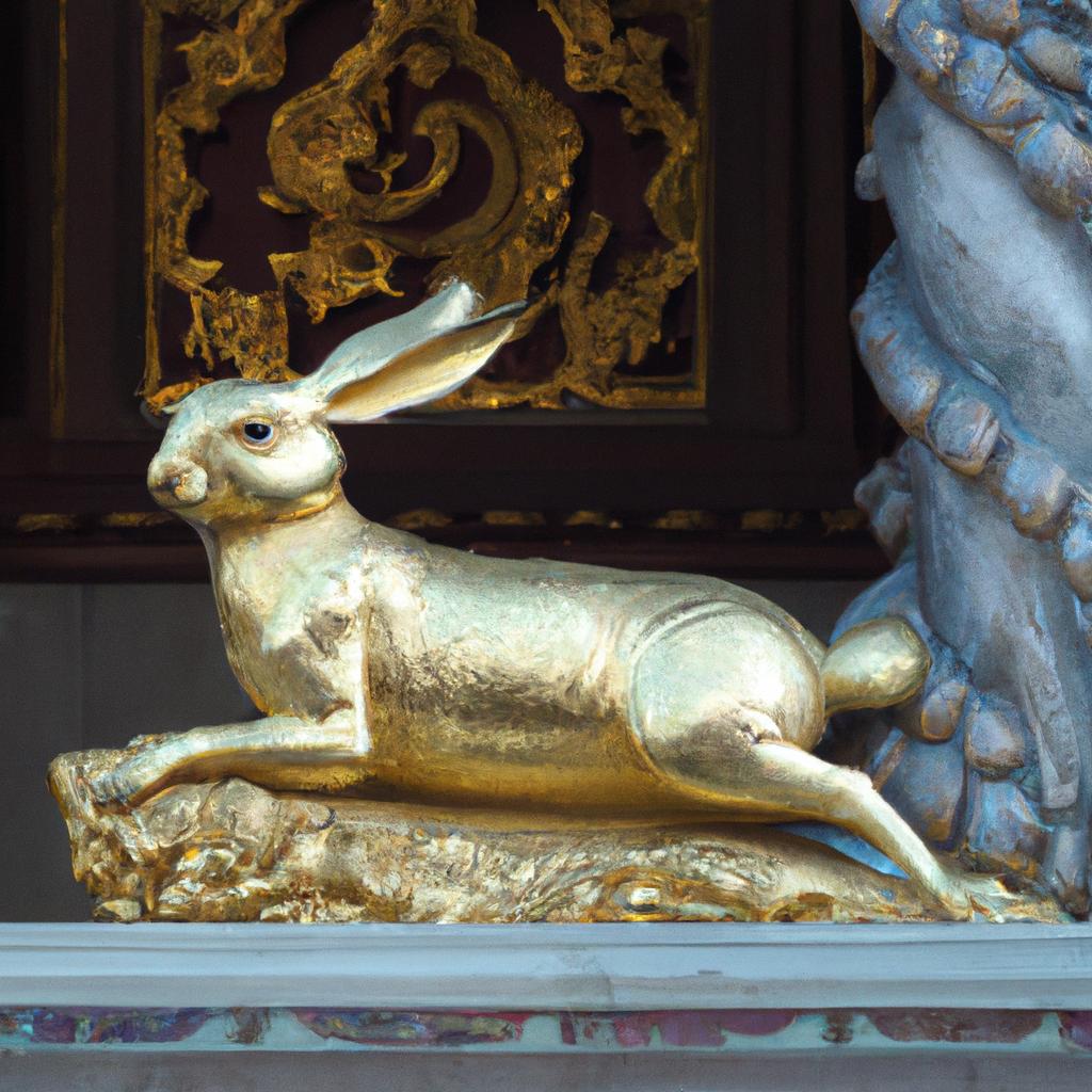 The House of the Golden Rabbit is steeped in folklore and mythology, as evidenced by this statue of a mythical creature.