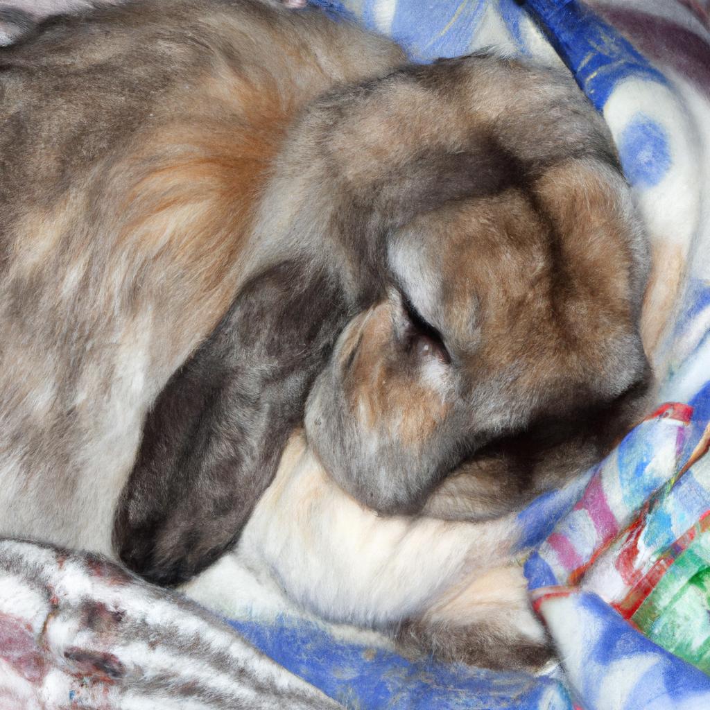 A peaceful rabbit resting on a blanket