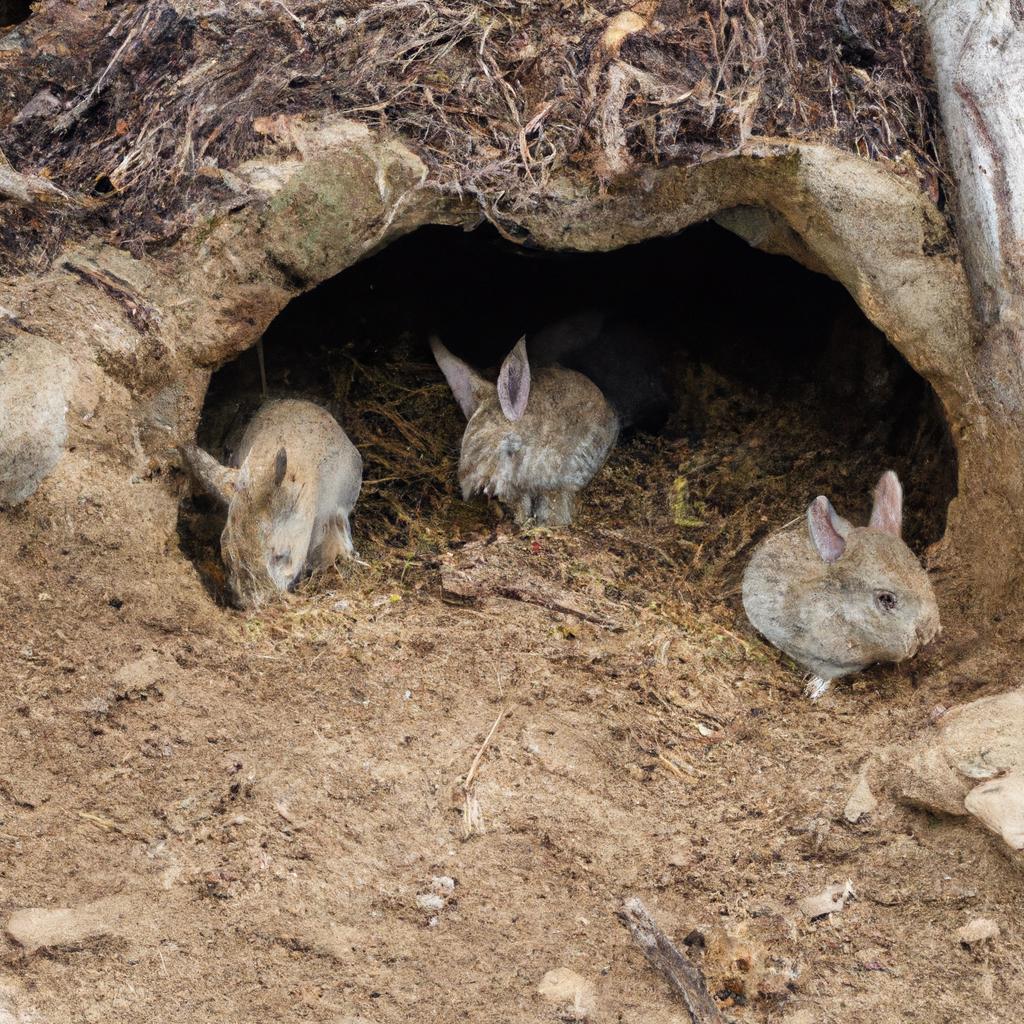 The underground home of a rabbit family in the food chain