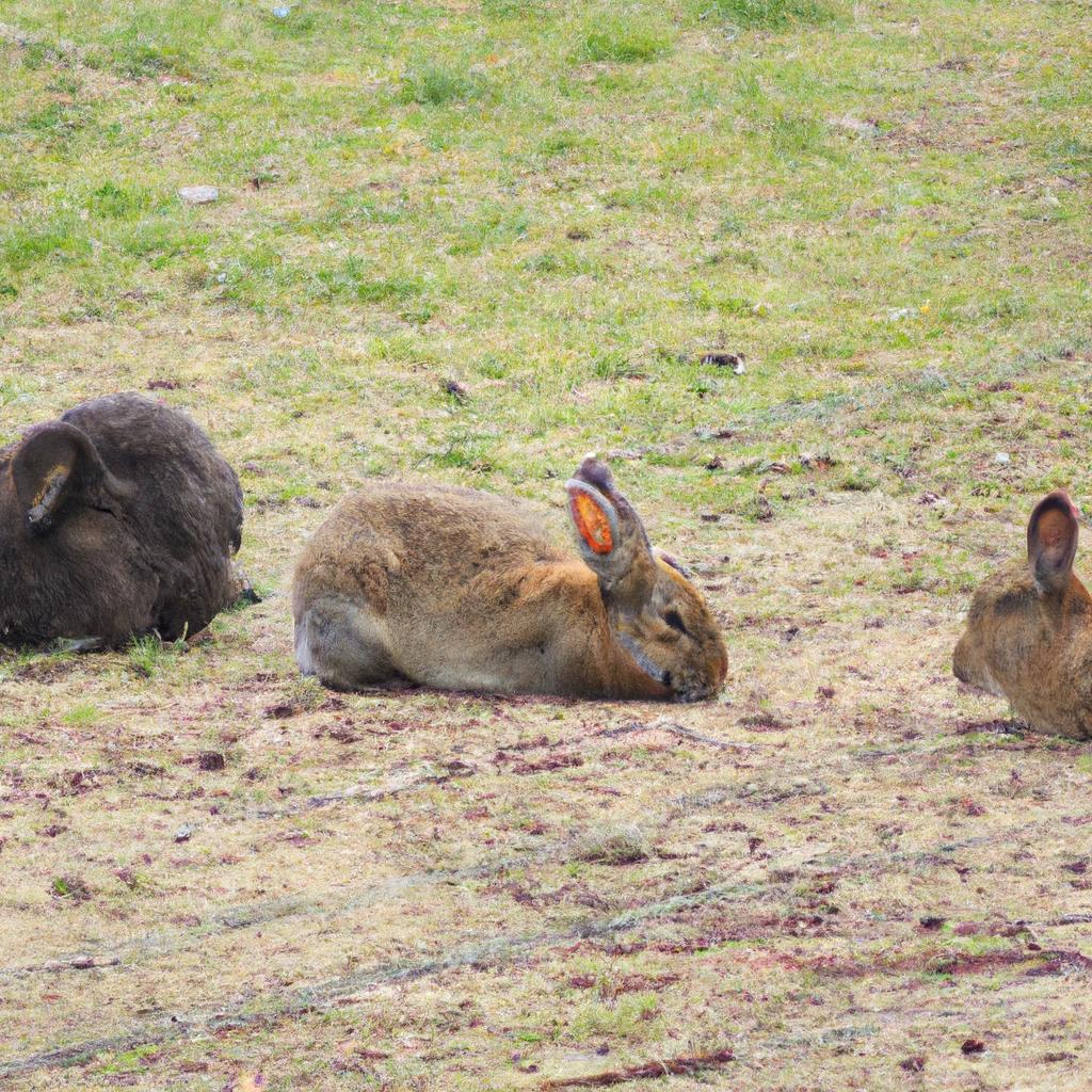 A group of rabbits in a field where one of them is screaming in pain
