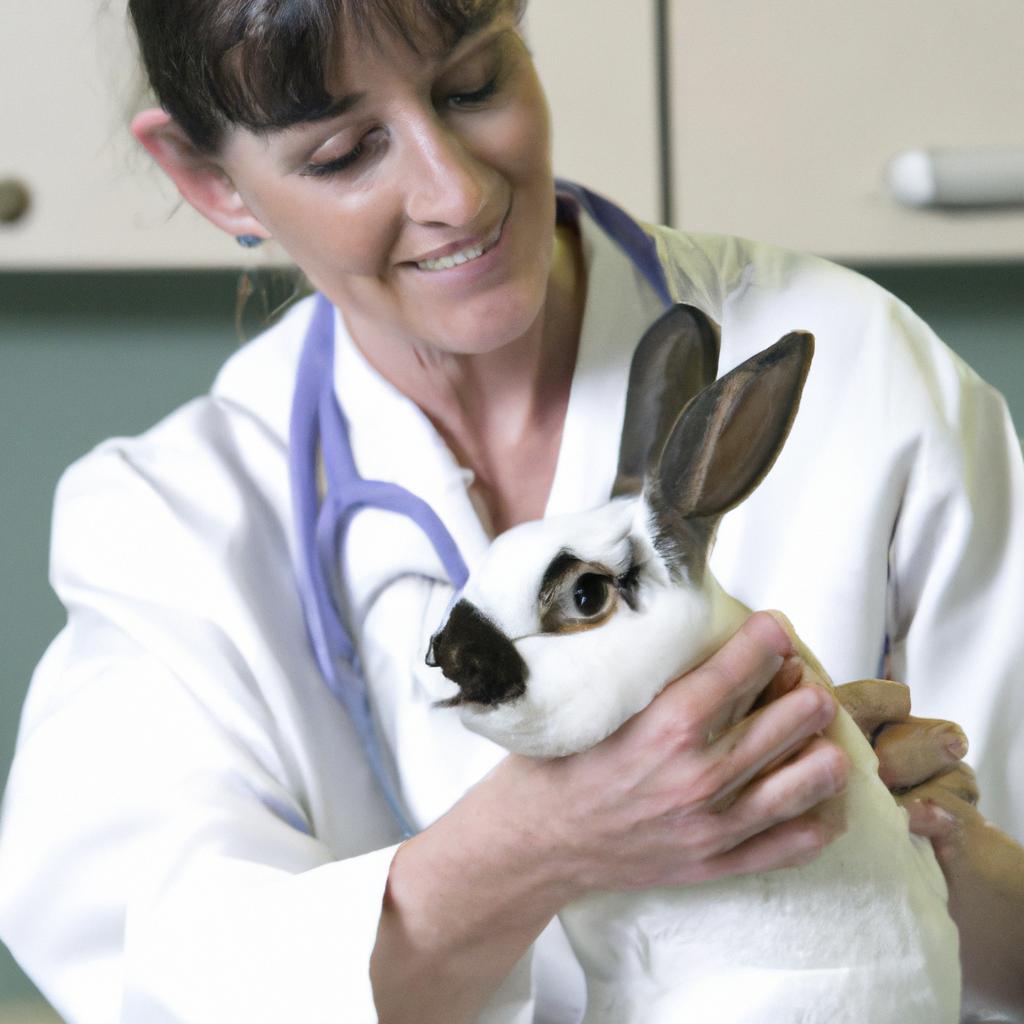 A veterinarian examining a rabbit to identify the cause of its scream