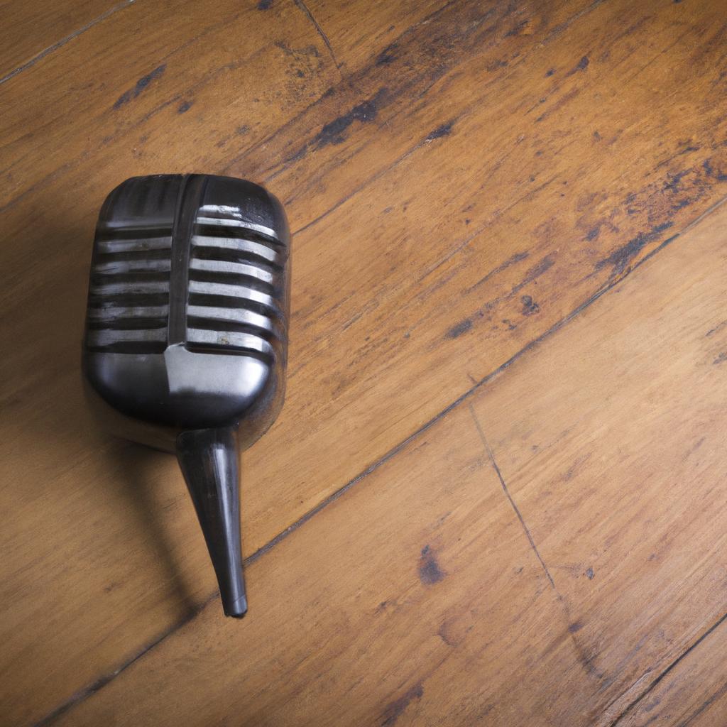 A vintage microphone on a wooden table, symbolizing the controversial song's recording