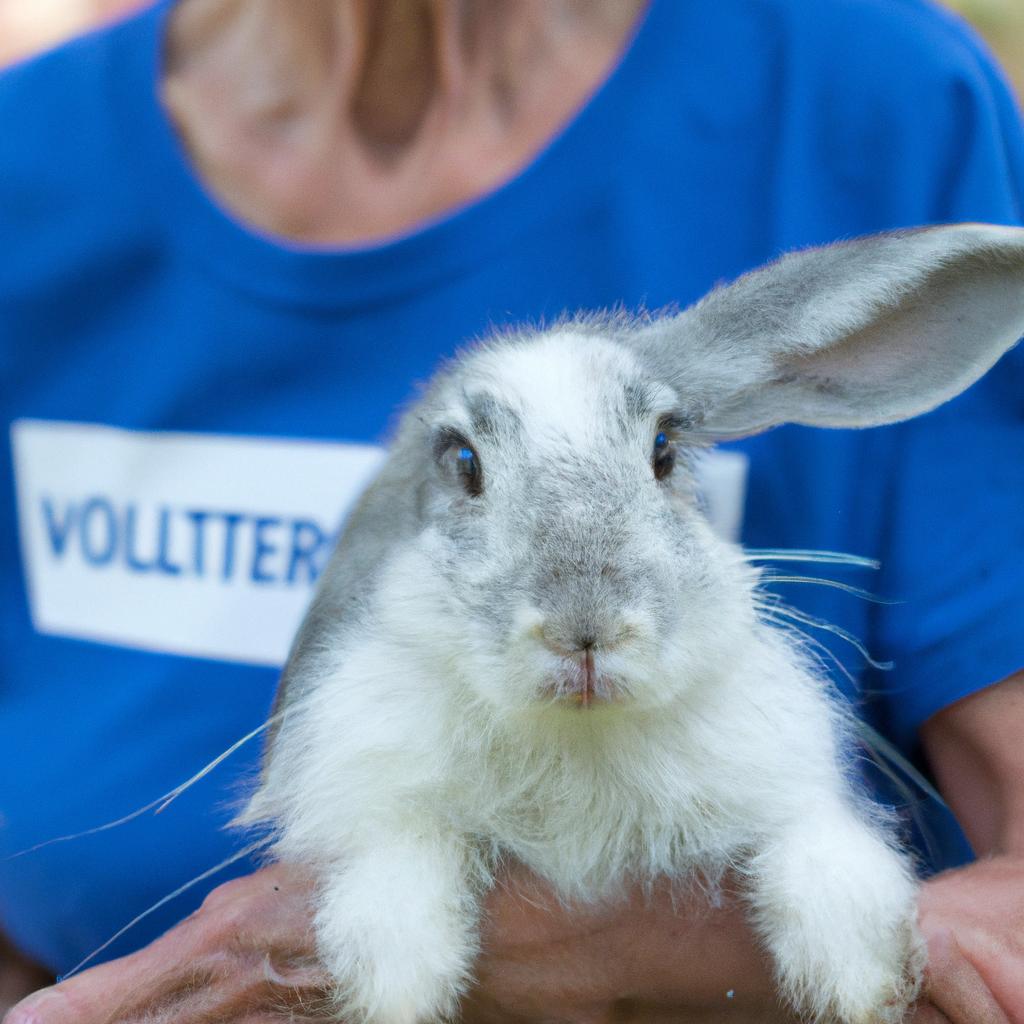 This volunteer at the East Coast Rabbit Rescue organization is providing love and care to a rescued rabbit before it finds its forever home.